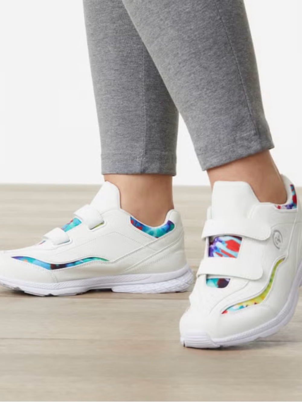 CV Sport Ina sneaker by Comfortview White Sneakers with Rainbow Tie-Dye Panels